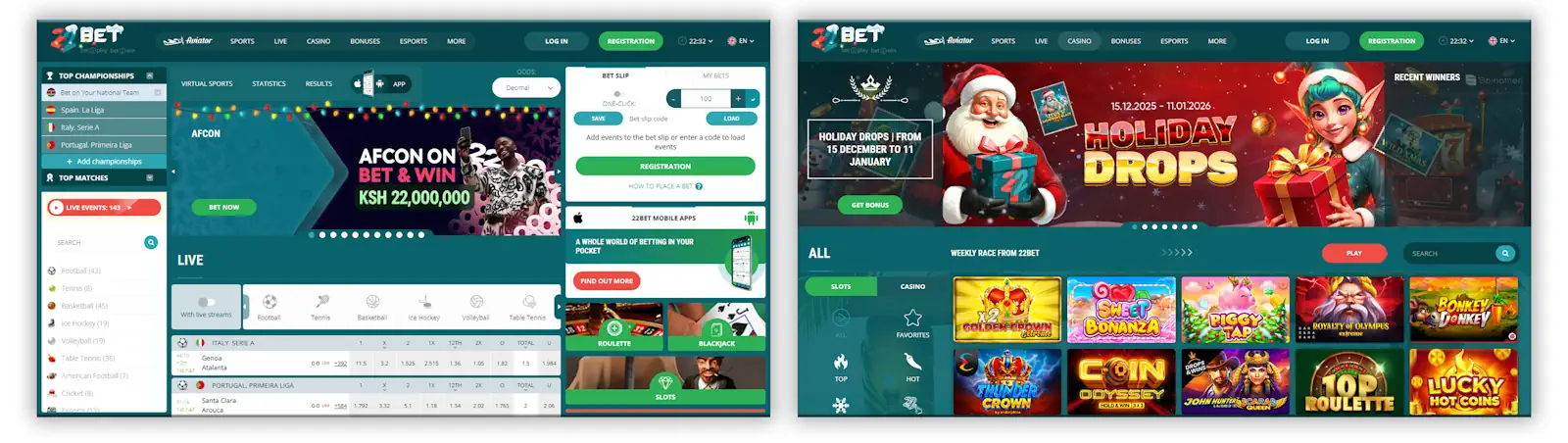 22Bet Sportsbook and Casino Screenshot